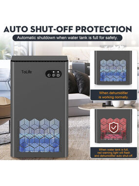 ToLife Dehumidifier quiet night mode &auto shut off 95oz Water Tank 1000 sq ft
